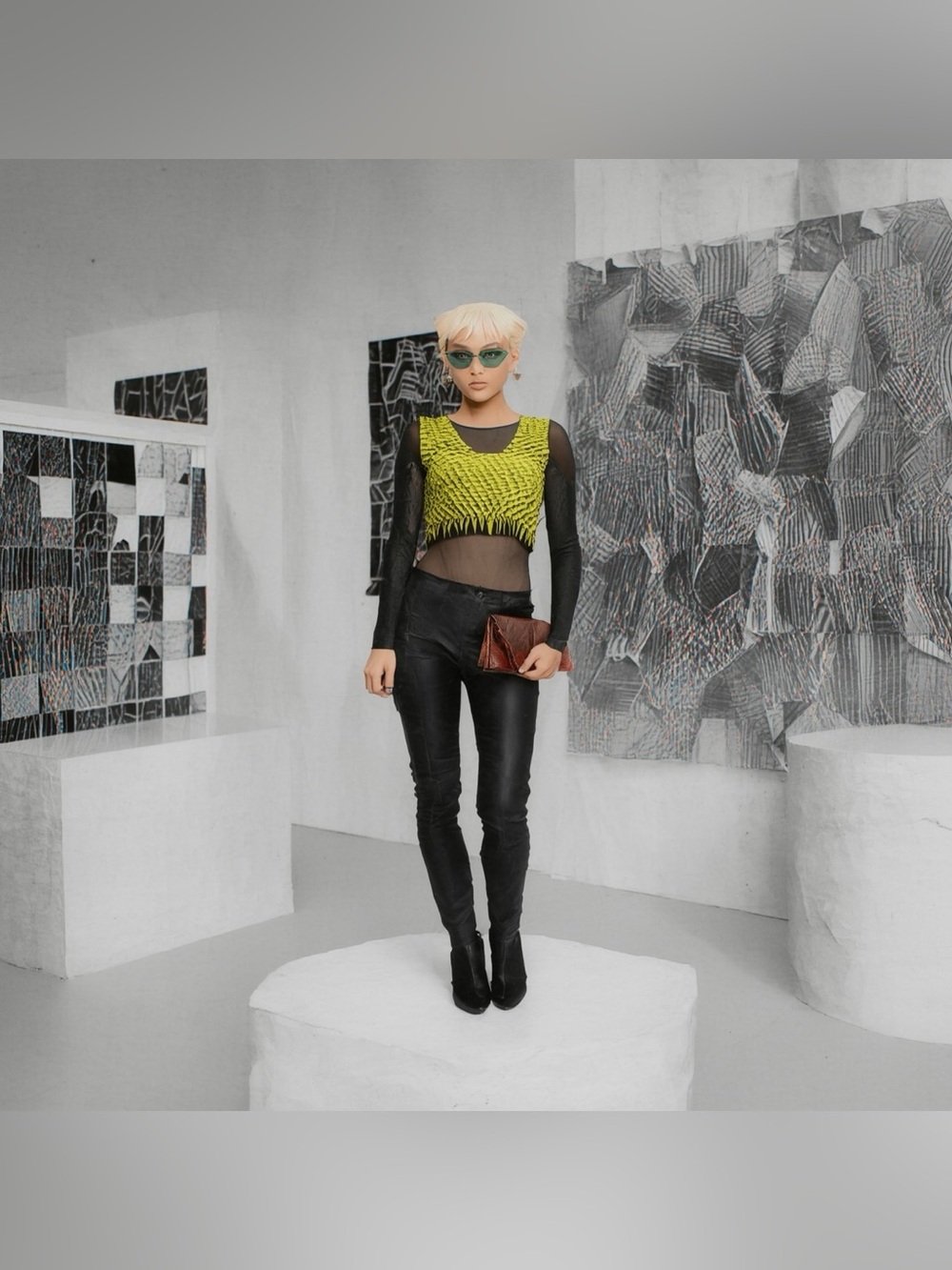 Hand Crafted Lime Green & Black Fashion Portrait Art Print - Picture 3 of 14